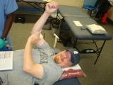 Friend donating blood