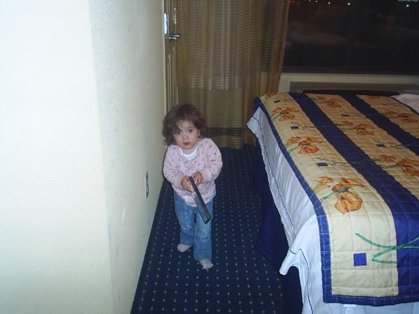 enjoying the hotel room